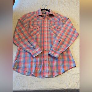 Vintage Levi's Red and Blue Plaid Button Down Shirt Western Plaid Pearl Snaps